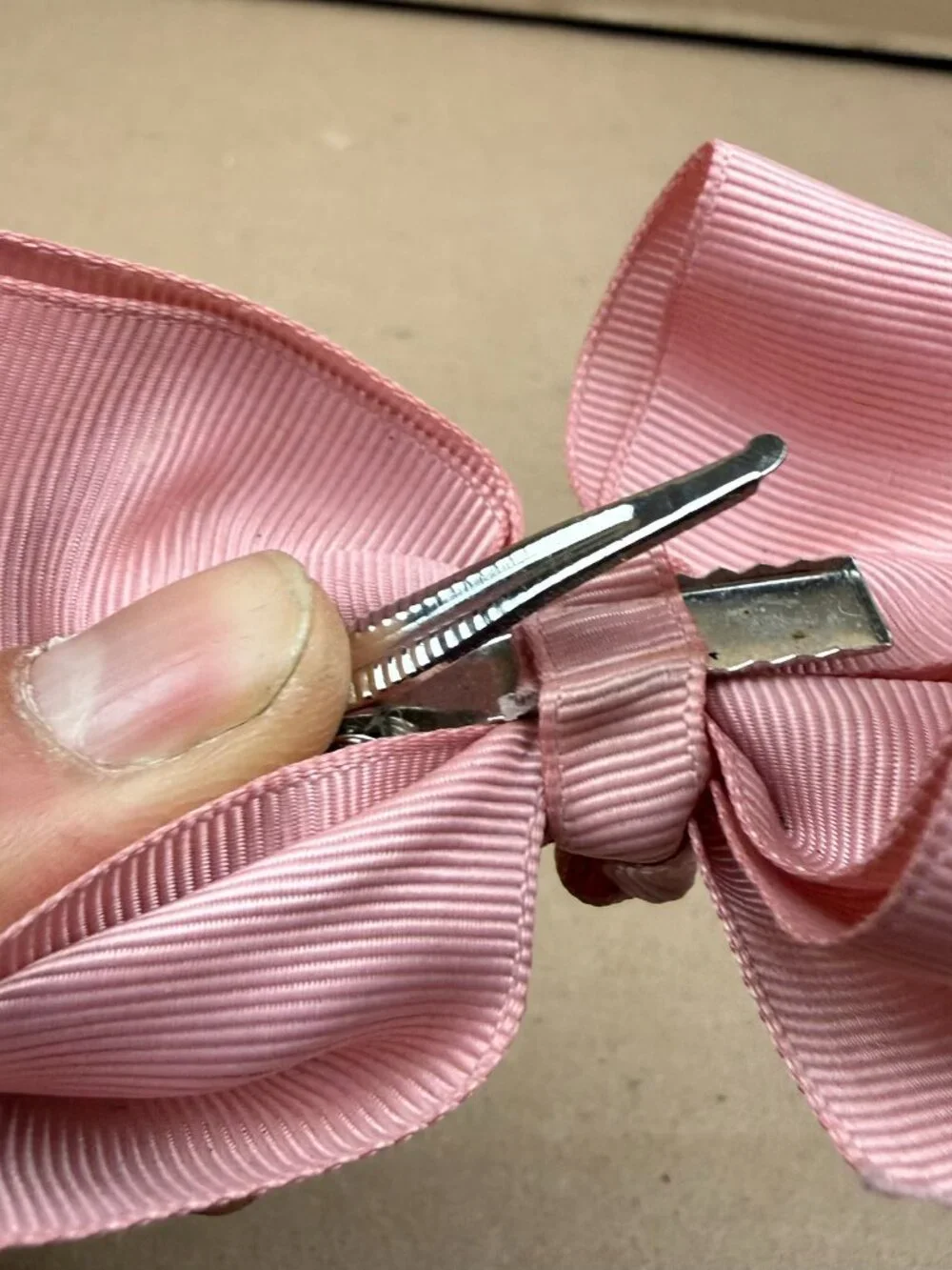 Pink Grosgrain Hair Bow Clip 5 Inches Manual Measurement